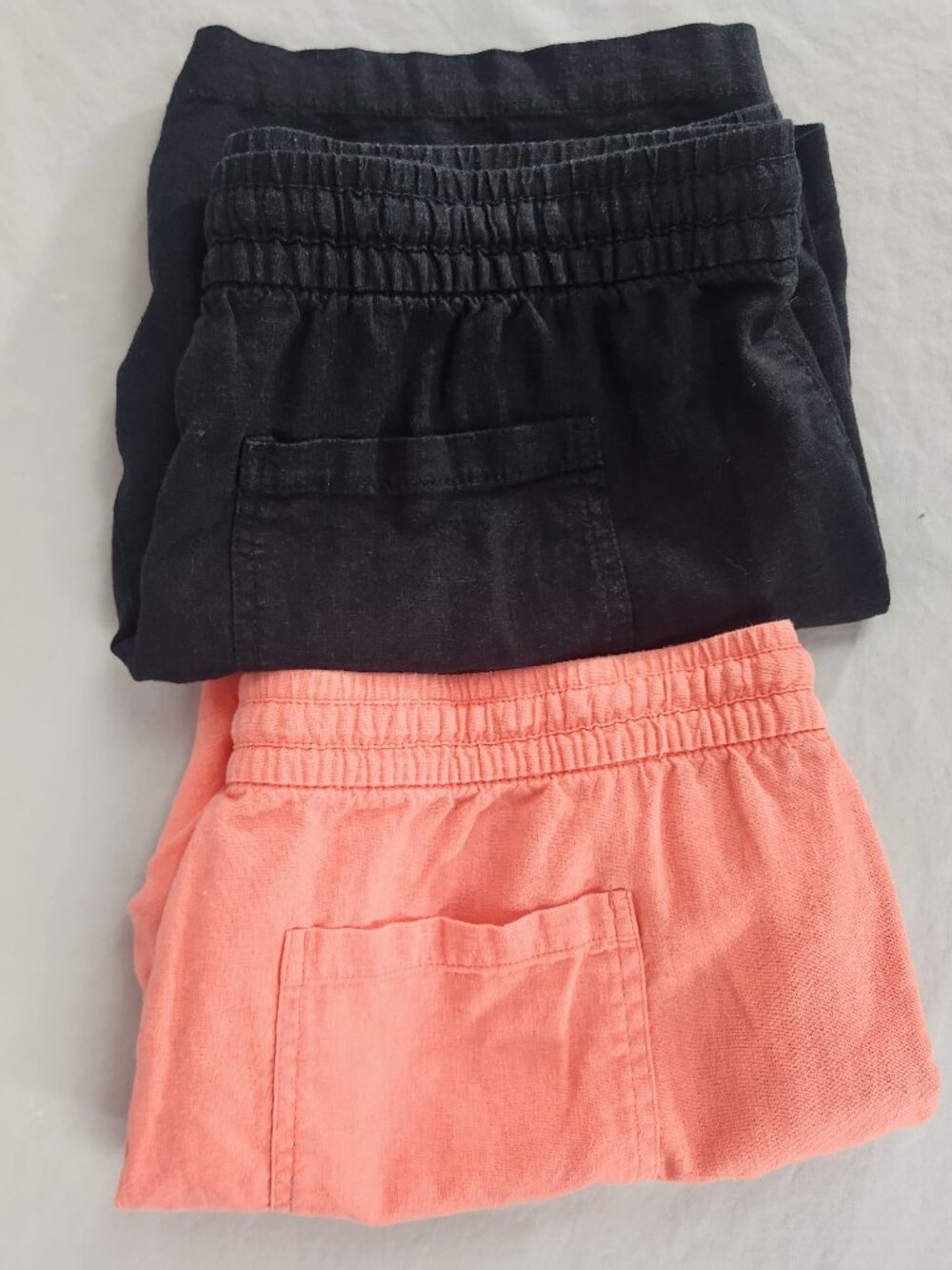 2 Old Navy Linen Shorts Women's Size L Draw String Black Peach Pull On Beach